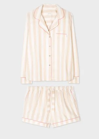 Women's Cream Stripe Pyjama Shorts Set