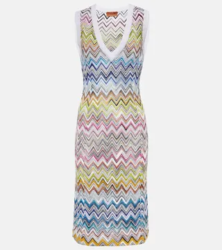 Zig-zag knit cotton-blend midi dress