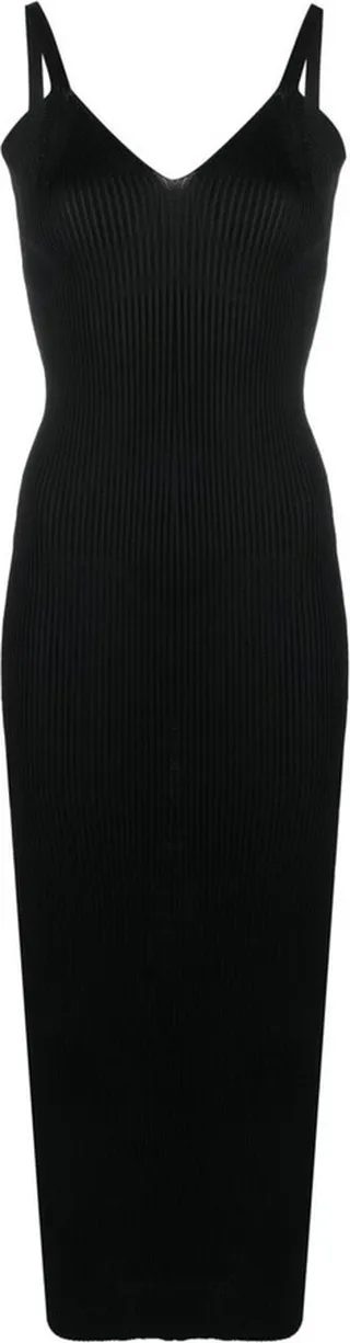 V-Neck Ribbed-Knit Dress