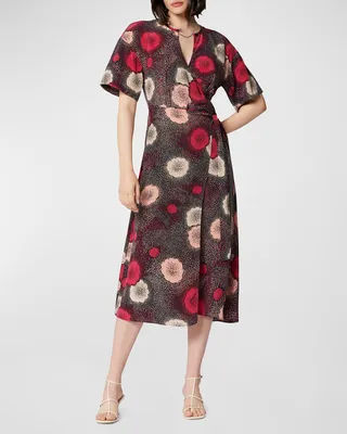 Korinne Dotted Floral-Print Cutout Midi Dress