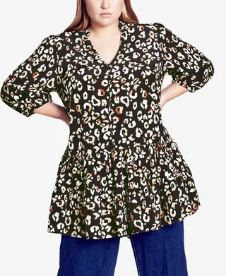 City Chic Trendy Plus Size Safari Print Tunic Top