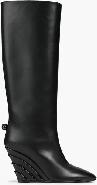 Leather wedge knee boots