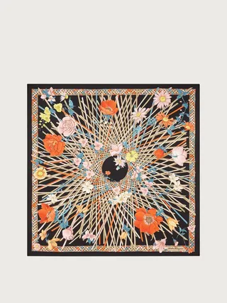 Ferragamo Women Vimini print silk foulard Black