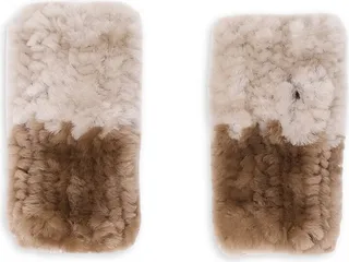 Knitted 2-Tone Shearling Fingerless Gloves