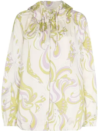 Farfalle print zip-up parka