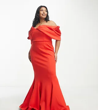 ASOS DESIGN Curve extreme drape sleeve wide hem maxi dress in red