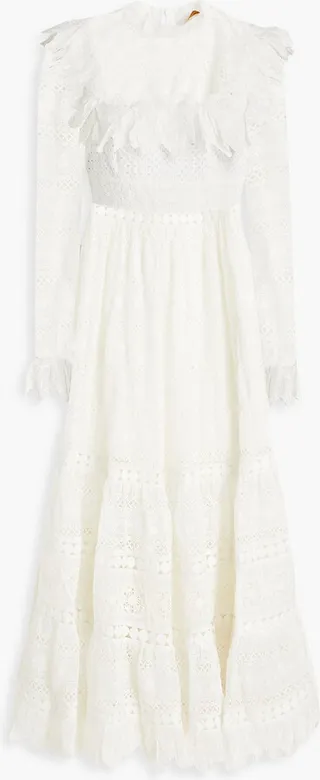 Ruffled cotton crocheted lace maxi dress