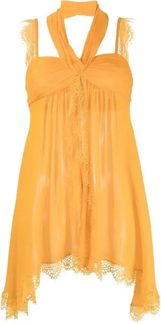 Lace-Trim Halterneck Blouse