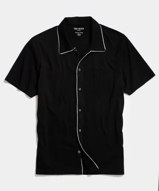 Made in L.A. Montauk Tipped Full Placket Polo in Black