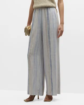 Jade Striped Wide-Leg Linen-Blend Pants