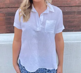 Short Sleeve Collared Tunic in White