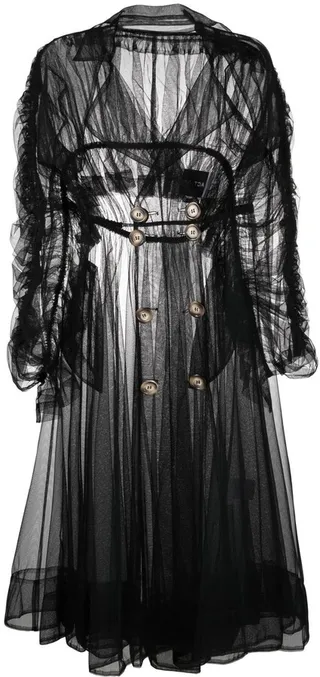 Tulle-Embellished Double-Breasted Coat