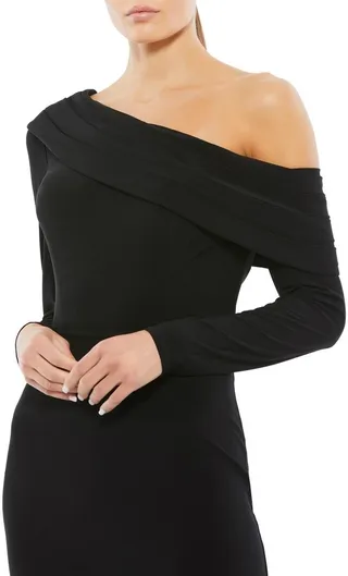 Drop Shoulder Long Sleeve Column Gown