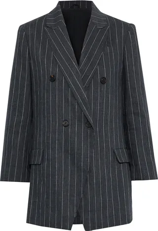 Double-breasted pinstriped linen-blend blazer