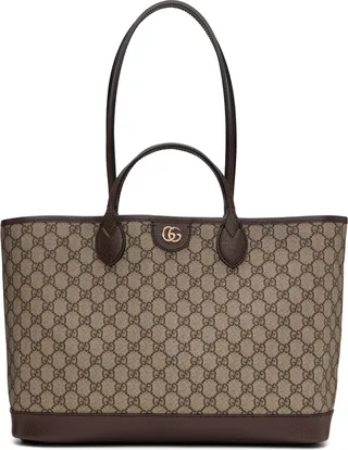 Gucci Brown & Beige Ophidia GG Supreme Tote