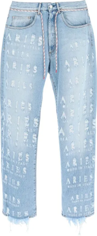 Distressed Lettering Motif Jeans