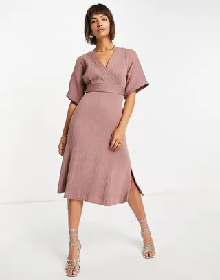Closet London kimono sleeve wrap front midi dress in winter rose