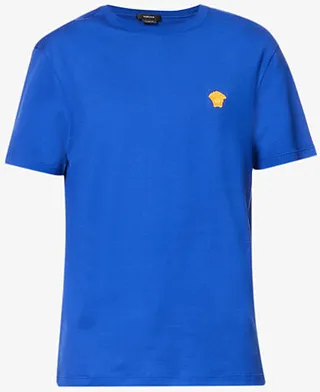 Mens Cobalt Neon Orange Medusa ogo-patch Cotton-jersey T-shirt