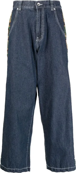 Crochet Trim Wide-Leg Jeans