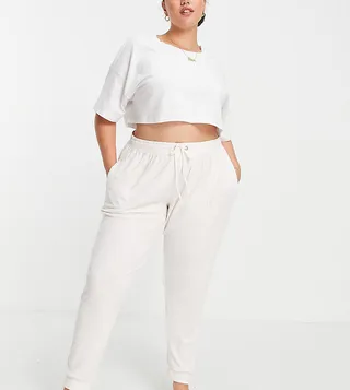 ASOS DESIGN Curve mix & match lounge super soft rib sweatpants in ecru