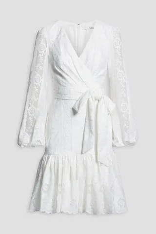 Wrap-effect lace dress