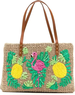 Charlotte embroidered straw tote bag