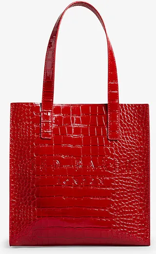 Womens Red Reptcon Faux-leather Shopper tote bag