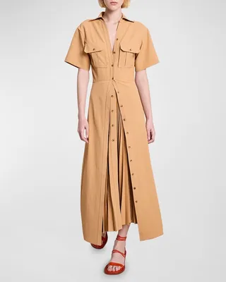 Florence Pleated Button-Front Maxi Dress
