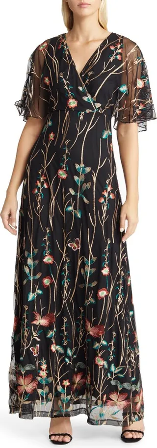 Embroidered Elegance Floral Gown