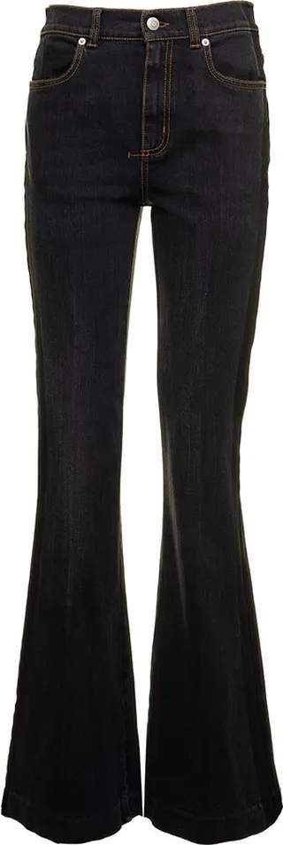 Stone Washed Black Bootcut Jeans In Stretch Denim Alexander Mcqueen Woman