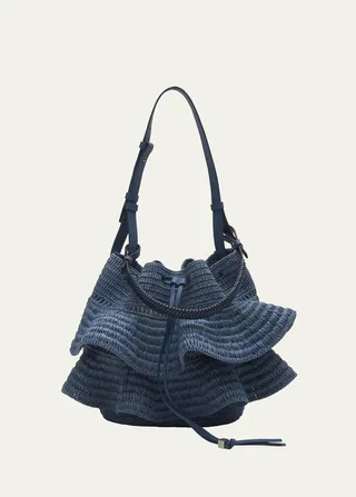 x Paula’s Ibiza Balloon Ruffled Raffia Shoulder Bag