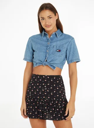 Front Knot Detail Denim Shirt