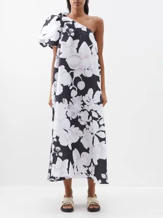 Mikaela One-shoulder Orchid-print Taffeta Dress