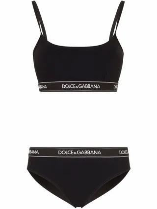 Branded-Band Bikini Set
