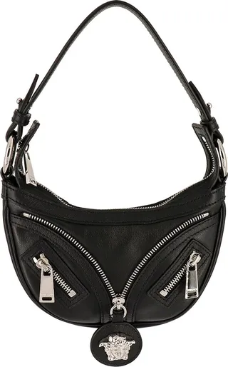 Leather handbag with metal Medusa detail