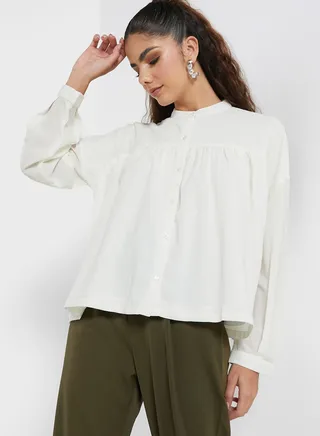 Solid Asymmetrical Hem Shirt