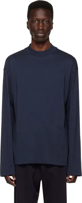 Dries Van Noten Navy Mock Neck Long Sleeve T-Shirt