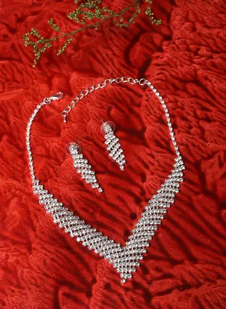 Pack of 3 Silver Plated American Diamond Necklace and Earring Set