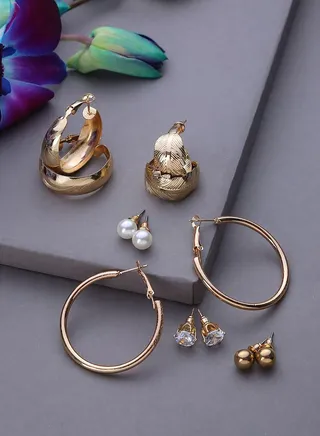 Pack of 3 Gold Plated Designer Earrings