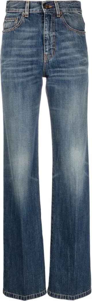Distressed-Finish Denim Jeans