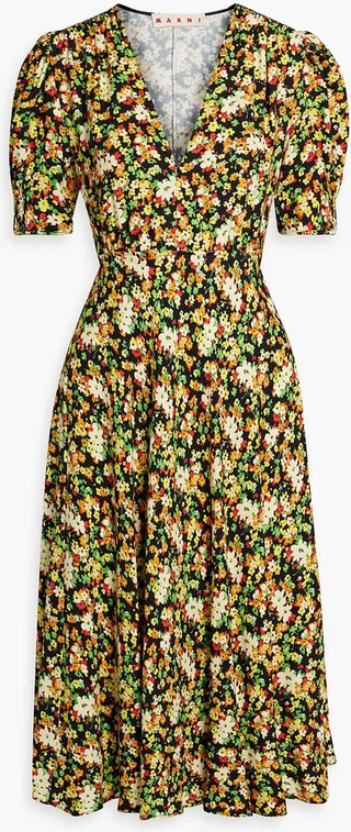Floral-print crepe midi dress