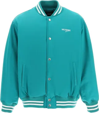Oversized Satin Bomber Jacket With Logo Print