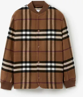 Burberry Quilted Check Wool Blend Bomber Jacket Size: 34