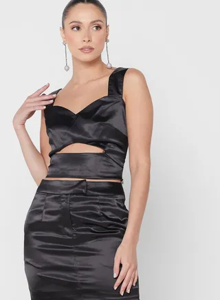 Cut Out Tie Detail Crop Top