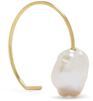 18kt yellow gold Making Marks Drawing Line Half Circle Pearl earring