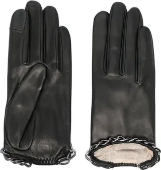 Black Sophia Chain-Link Leather Gloves