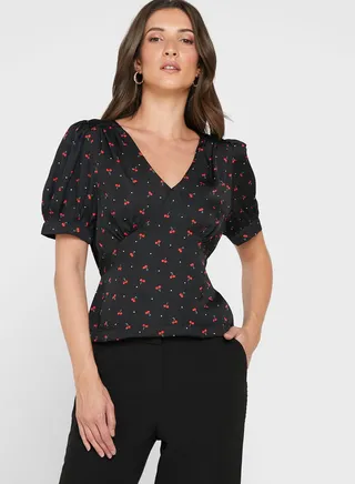 Puff Sleeve Printed Top