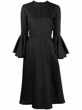 Fluted-Sleeve Midi Dress