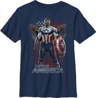 Boy's Marvel The Falcon and the Winter Soldier Captain America Ready T-Shirt - Navy Blue - Small