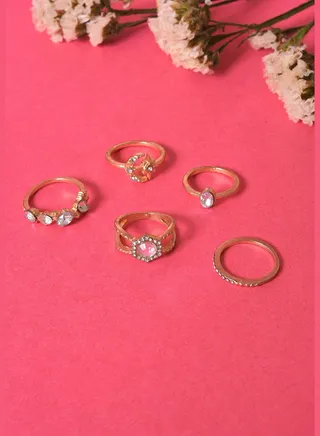 Pack of 5 Gold Plated Designer Stone Ring